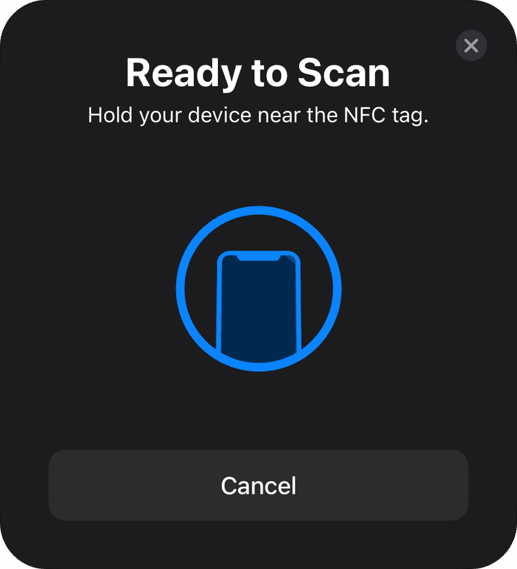 Mobile graphic showing NFC Scanning modal
